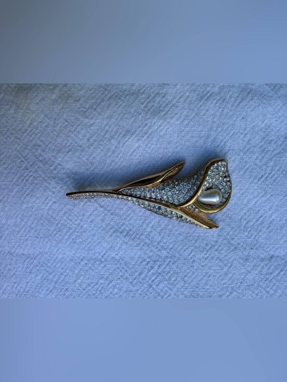 Vintage Swarovski Crystal & Faux Pearl Calla Lily Brooch